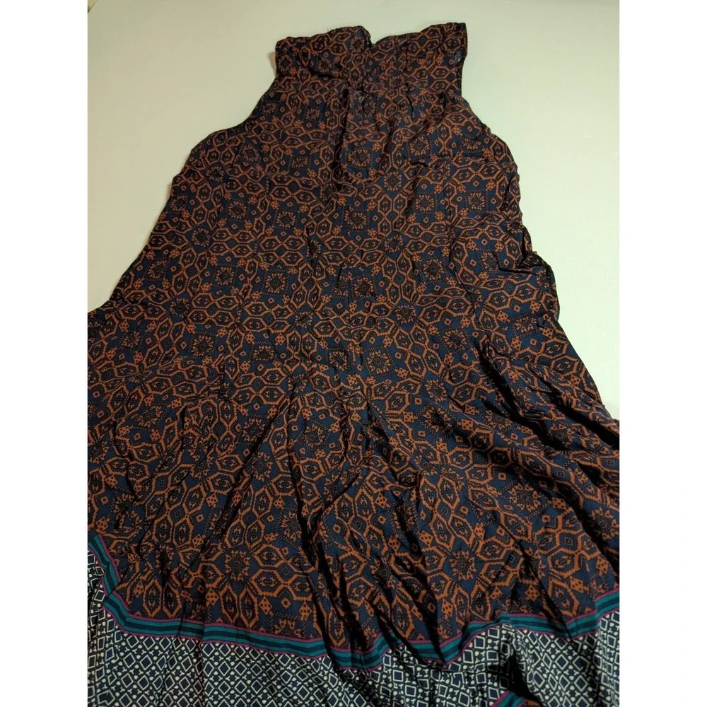 En Creme Women's Size S Boho Sleeveless Maxi‎ Dress Geometric Tile Print